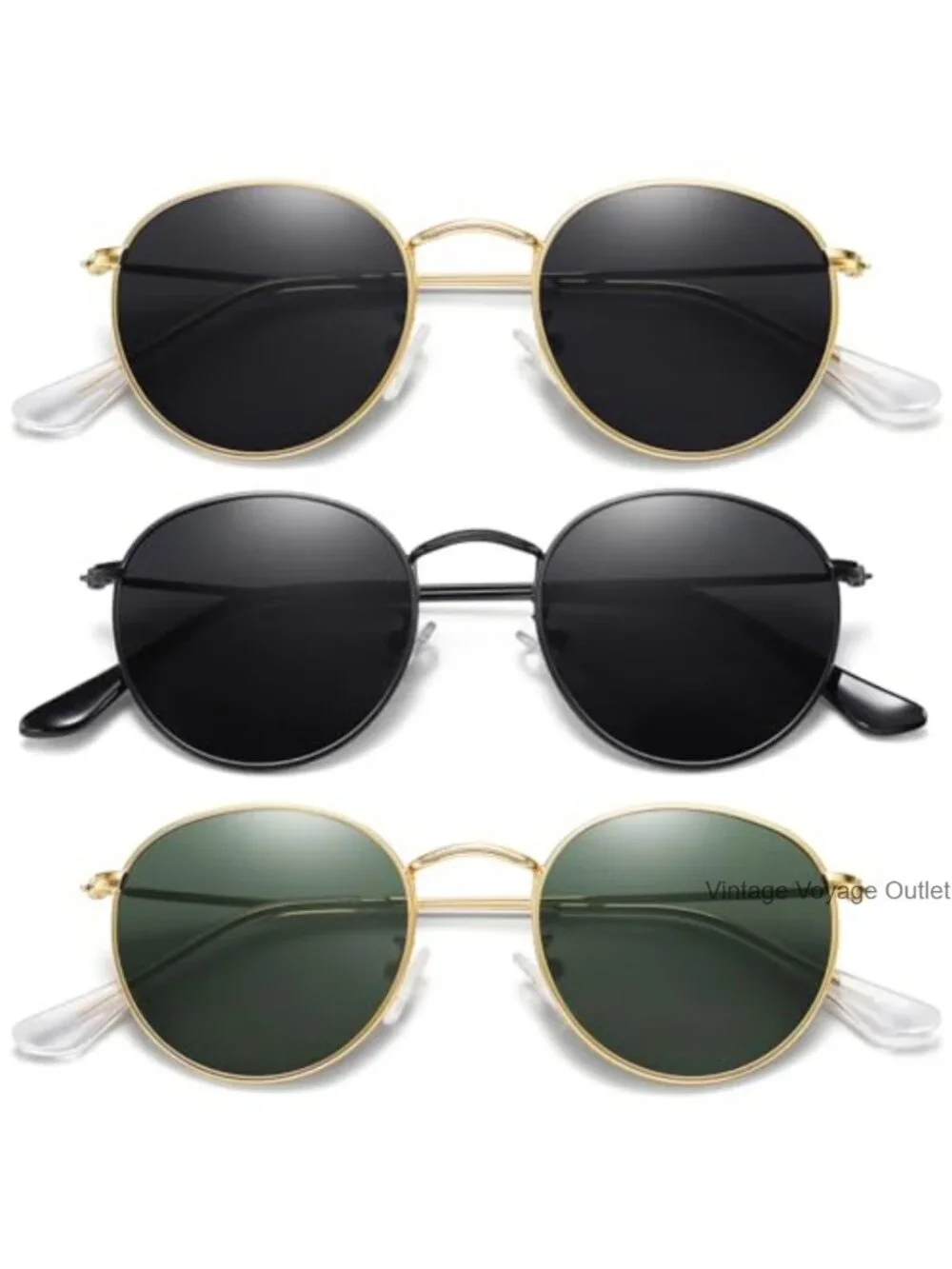 Round Polarized Sunglasses for Women Men Metal Frame UV Protection